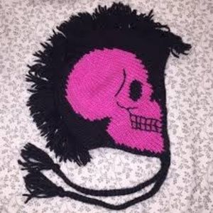 Knitted skull skeleton Mohawk hat tassel rock roll
